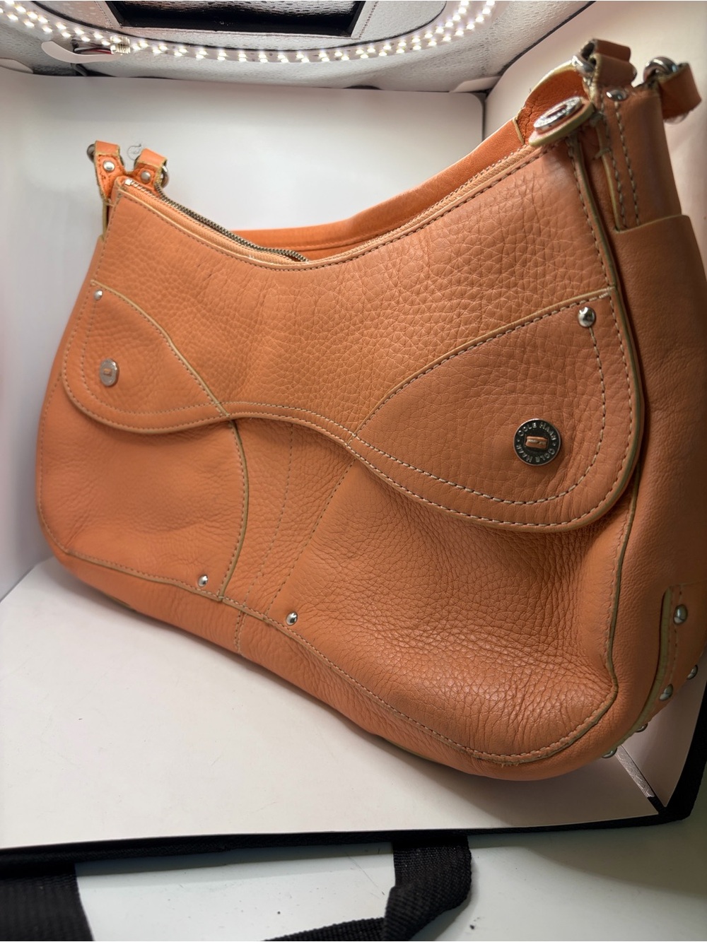 Cole Haan Orange Pebbled Leather Shoulder Bag